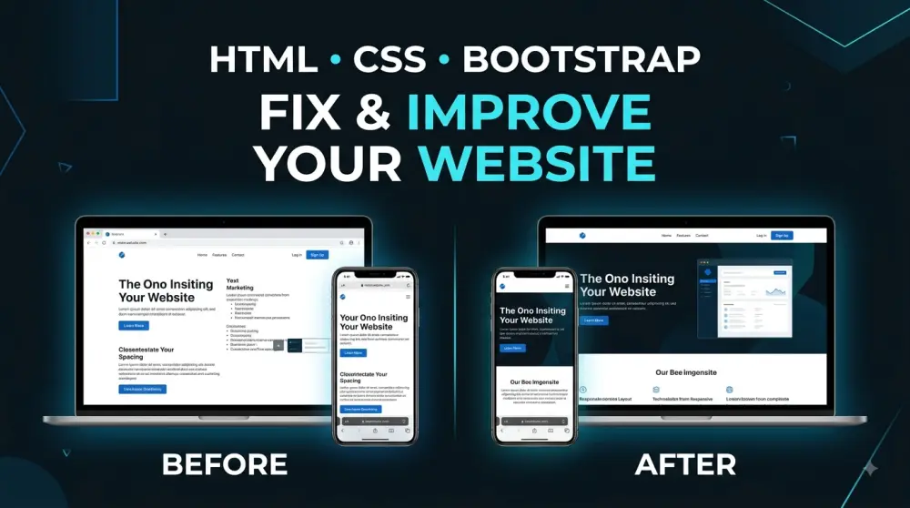 إصلاح وتعديل مشاكل HTML وCSS وBootstrap في موقعك.