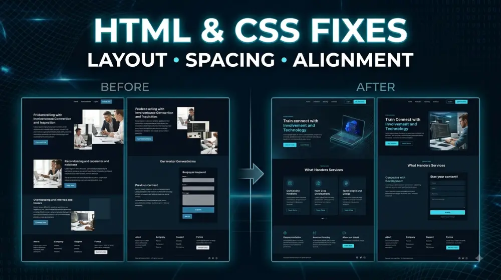 إصلاح وتعديل مشاكل HTML وCSS وBootstrap في موقعك.