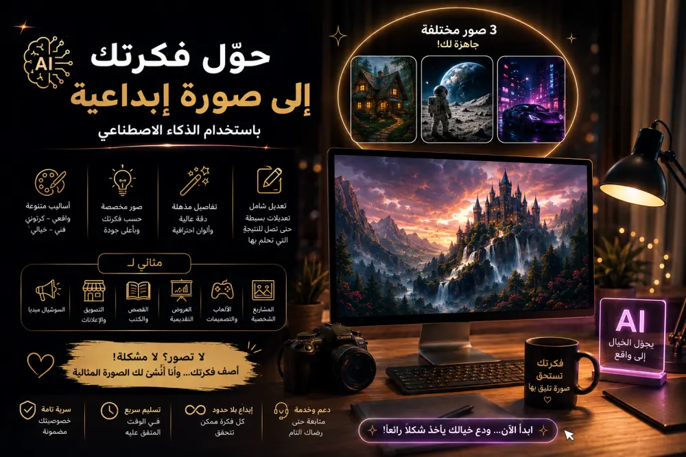 سأحوّل فكرتك إلى صور إبداعية باستخدام الذكاء الاصطناعي