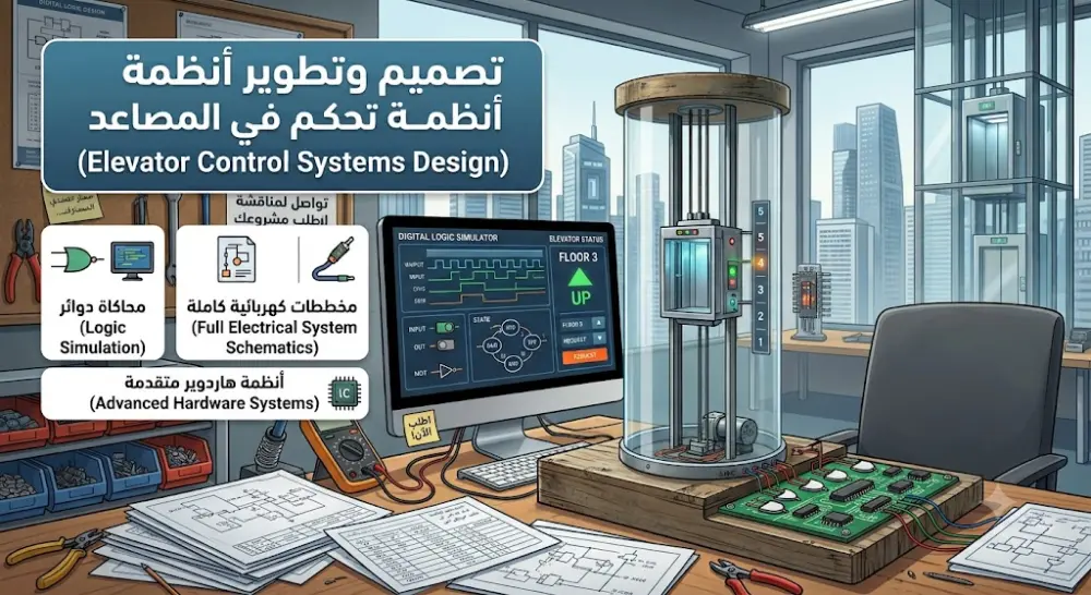 تصميم وتدوير دائرة تحكم لافتة لآسانسير باستخدام الـ Digital Logic ICs