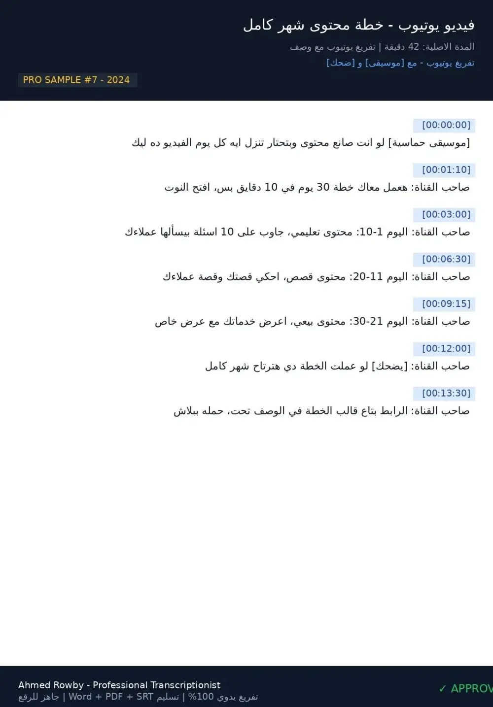 تفريغ احترافي للصوت والفيديو إلى Word/PDF مع تنسيق وتدقيق لغوي 100%