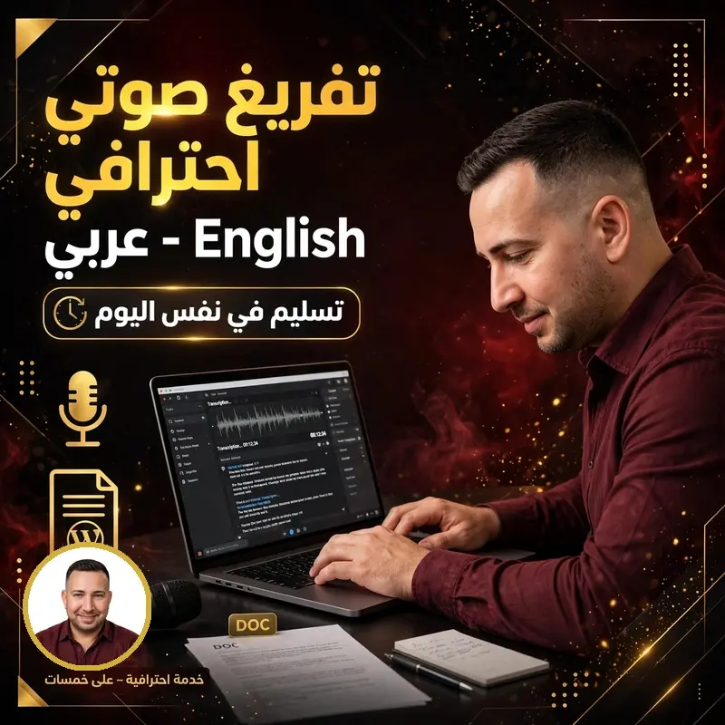 تفريغ احترافي للصوت والفيديو إلى Word/PDF مع تنسيق وتدقيق لغوي 100%