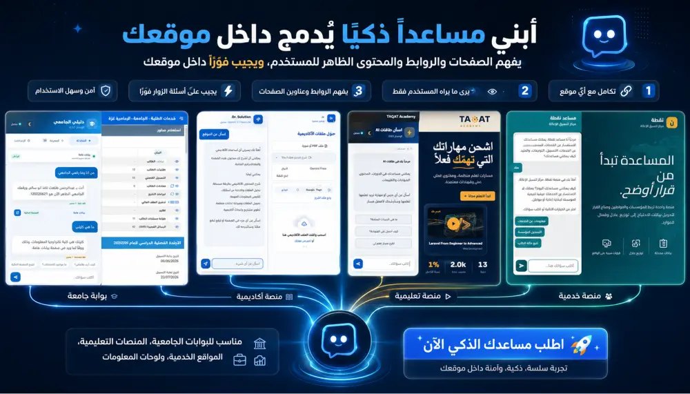 سأدمج مساعد ذكاء اصطناعي داخل موقعك لفهم المحتوى والإجابة عن الزوار