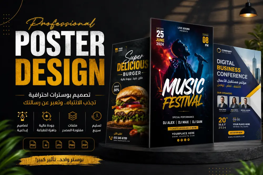 سأصمم بوسترًا احترافيًا وجذابًا لمشروعك أو علامتك التجارية poster