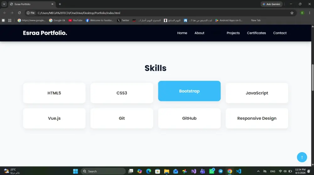 سأقدم تصميم وتطوير Portfolio Website احترافي وعصري وتفاعلي يعكس هوية العميل ويعرض مهاراته ومشاريعه بشكل جذاب ومنظم، مع تصميم Responsive مناسب لجميع الأجهزة وتجربة مستخدم سلسة.