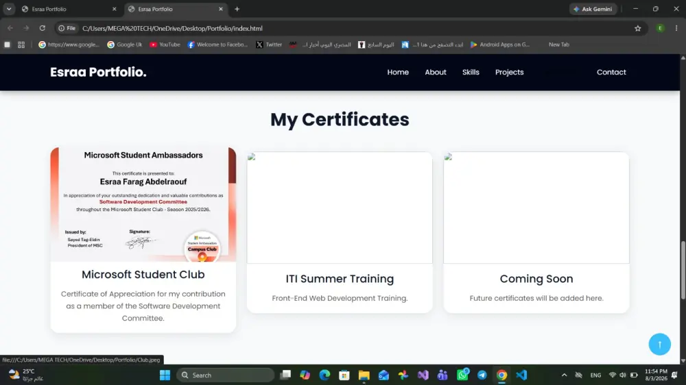 سأقدم تصميم وتطوير Portfolio Website احترافي وعصري وتفاعلي يعكس هوية العميل ويعرض مهاراته ومشاريعه بشكل جذاب ومنظم، مع تصميم Responsive مناسب لجميع الأجهزة وتجربة مستخدم سلسة.