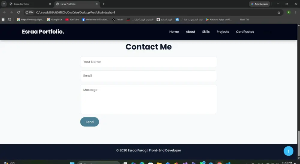 سأقدم تصميم وتطوير Portfolio Website احترافي وعصري وتفاعلي يعكس هوية العميل ويعرض مهاراته ومشاريعه بشكل جذاب ومنظم، مع تصميم Responsive مناسب لجميع الأجهزة وتجربة مستخدم سلسة.