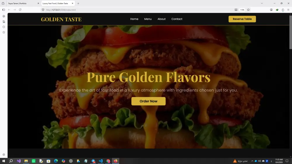 🍔 من أول نظرة… هتحس بطعم المكان! سأحوّل هوية مطعمك إلى Website عصري وجذاب يجمع بين التصميم الفخم وروح الـFast Food، ليقدم تجربة بصرية تشد العميل وتخليه يستكشف المنيو ويتعرف على المطعم بسهولة.