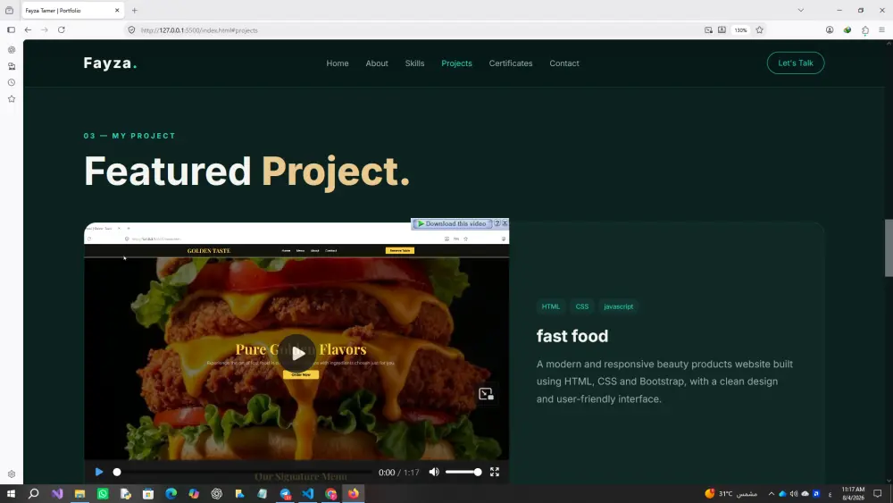 سأقدم تصميم وتطوير Portfolio Website احترافي وعصري وتفاعلي يعكس هوية العميل ويعرض مهاراته ومشاريعه بشكل جذاب ومنظم، مع تصميم Responsive مناسب لجميع الأجهزة وتجربة مستخدم سلسة.