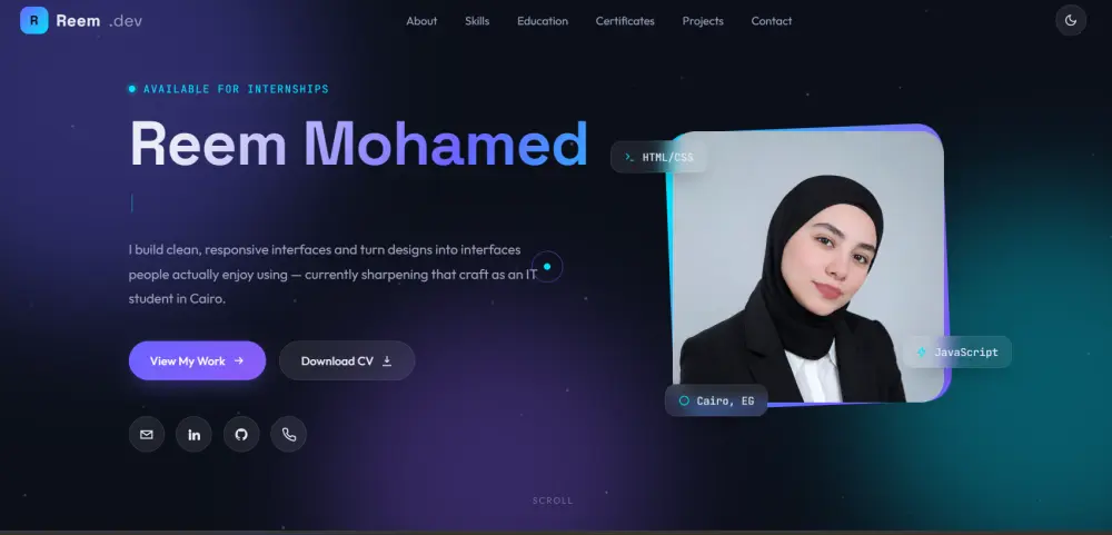 تصميم وبرمجة موقع بورتفوليو شخصي