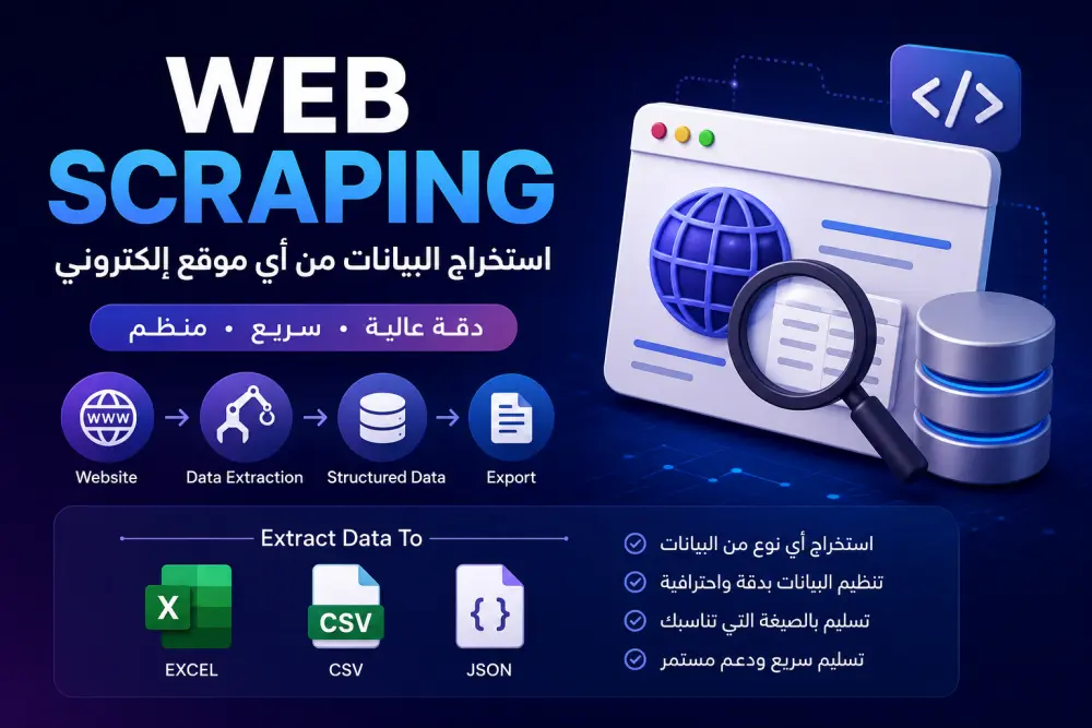 استخراج أي بيانات من المواقع الإلكترونية وتسليمها Excel / CSV / JSON