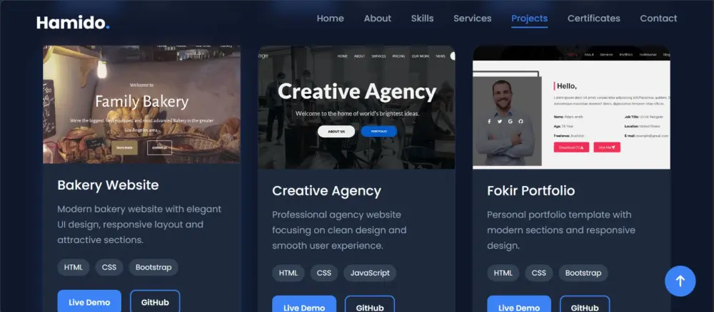 تصميم موقع بورتفوليو شخصي باستخدام html , css , javaScript