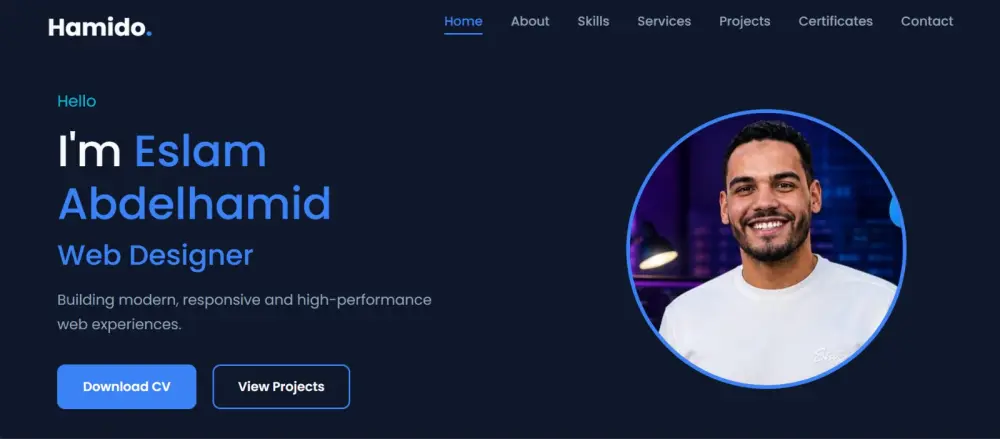 تصميم موقع بورتفوليو شخصي باستخدام html , css , javaScript