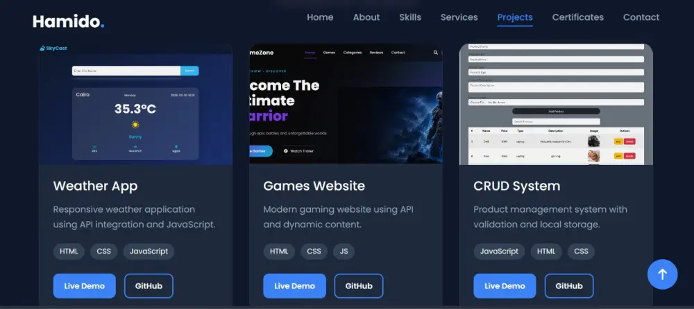 تصميم موقع بورتفوليو شخصي باستخدام html , css , javaScript