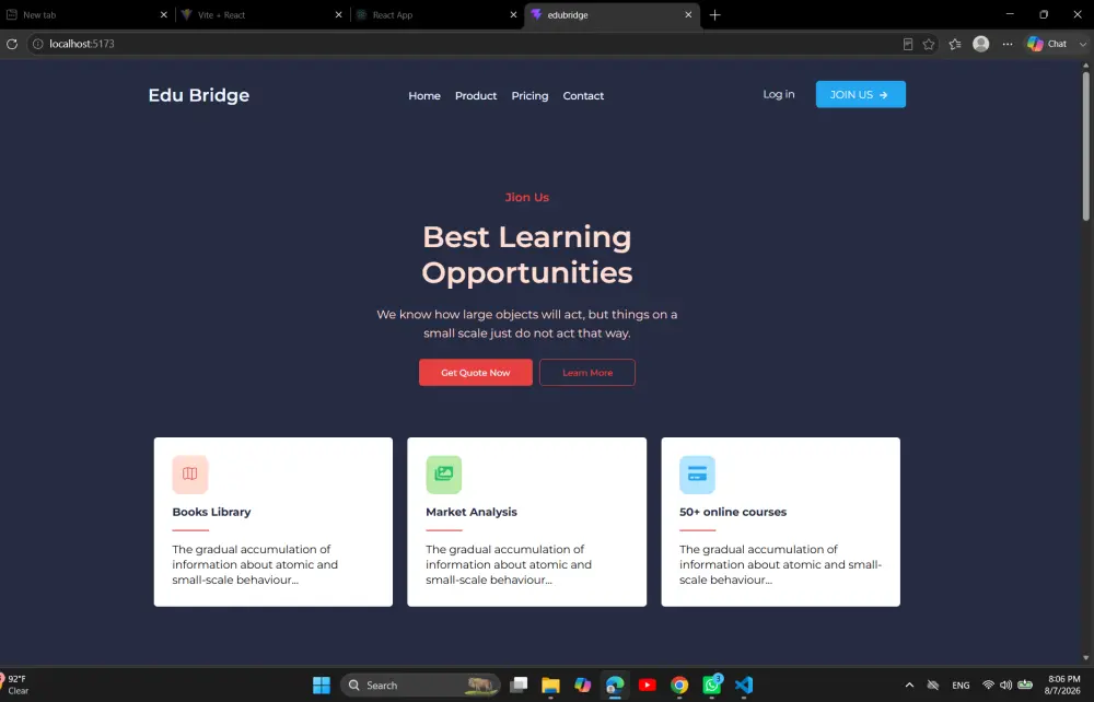 تطوير موقع إلكتروني متكامل وتفاعلي باستخدام React.js
