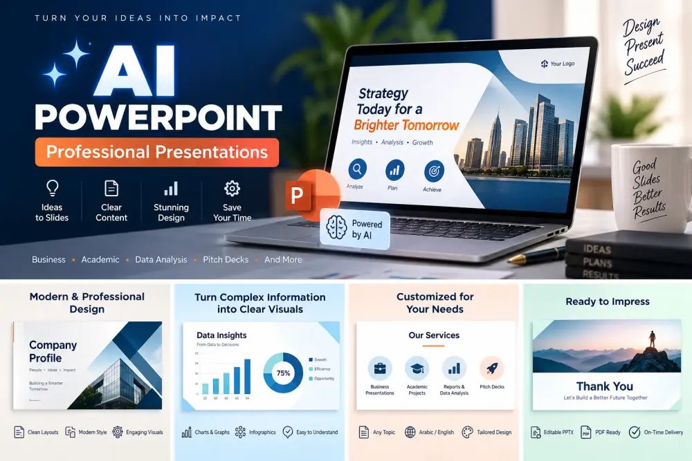 تصميم عروض تقديمية PowerPoint احترافية باستخدام الذكاء الاصطناعي AI