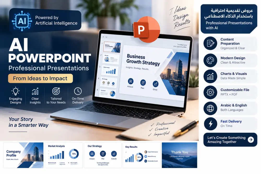 تصميم عروض تقديمية PowerPoint احترافية باستخدام الذكاء الاصطناعي AI