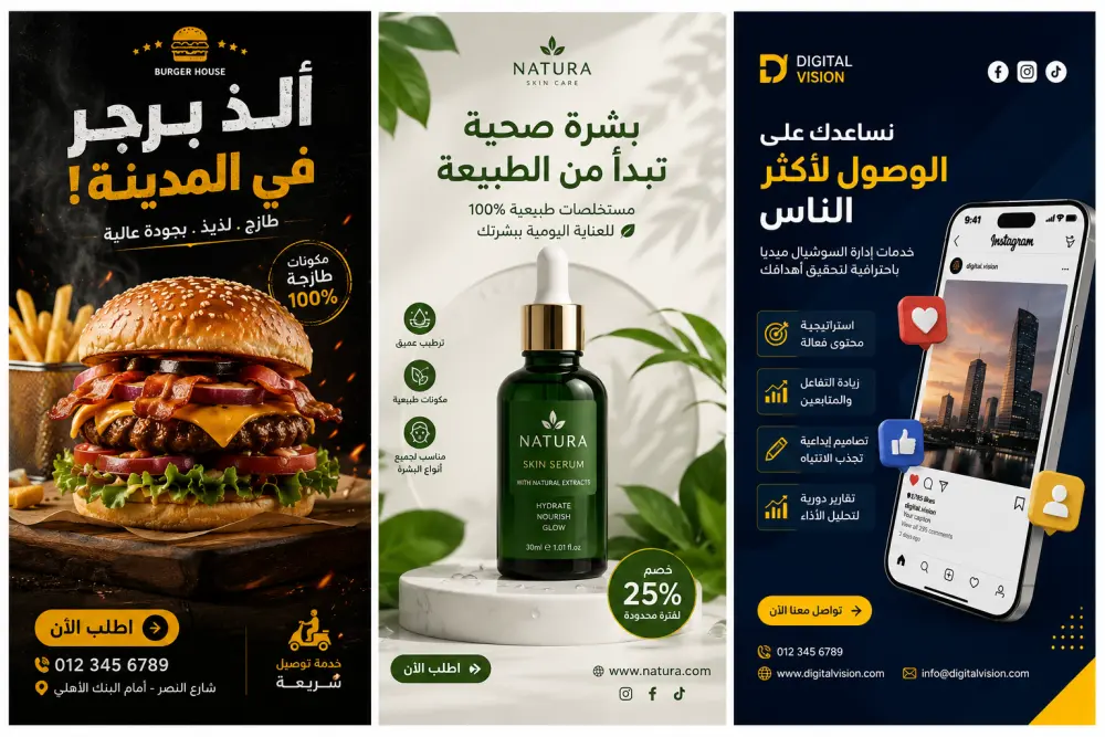أقدم خدمة تصميم منشورات وإعلانات احترافية للسوشيال ميديا تساعد على جذب الانتباه وتعزيز هوية علامتك التجارية.