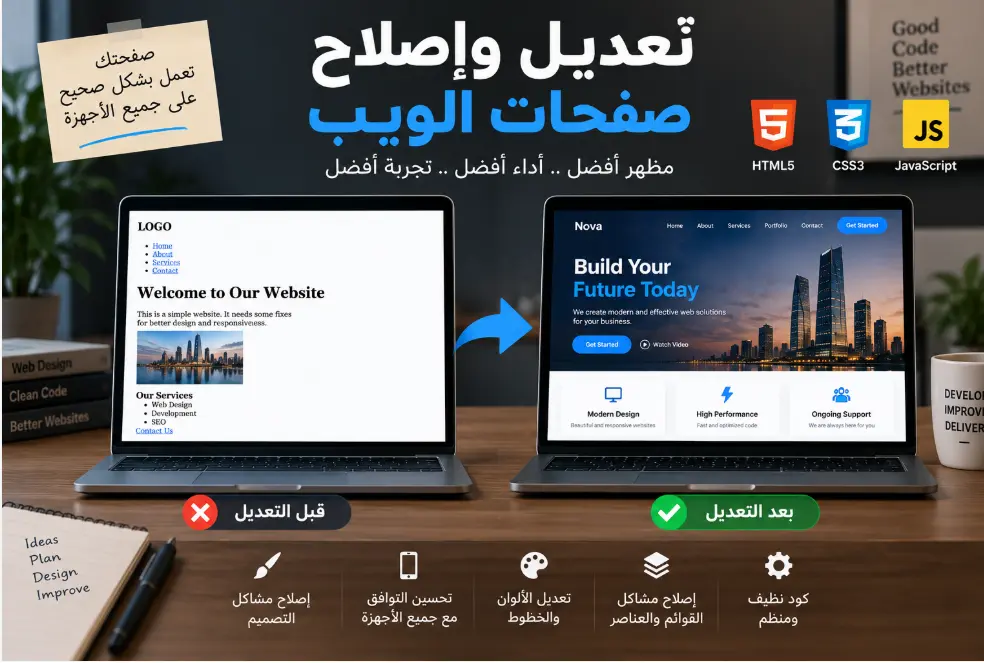 تعديل وإصلاح صفحات الويب وجعلها متجاوبة باستخدام HTML وCSS