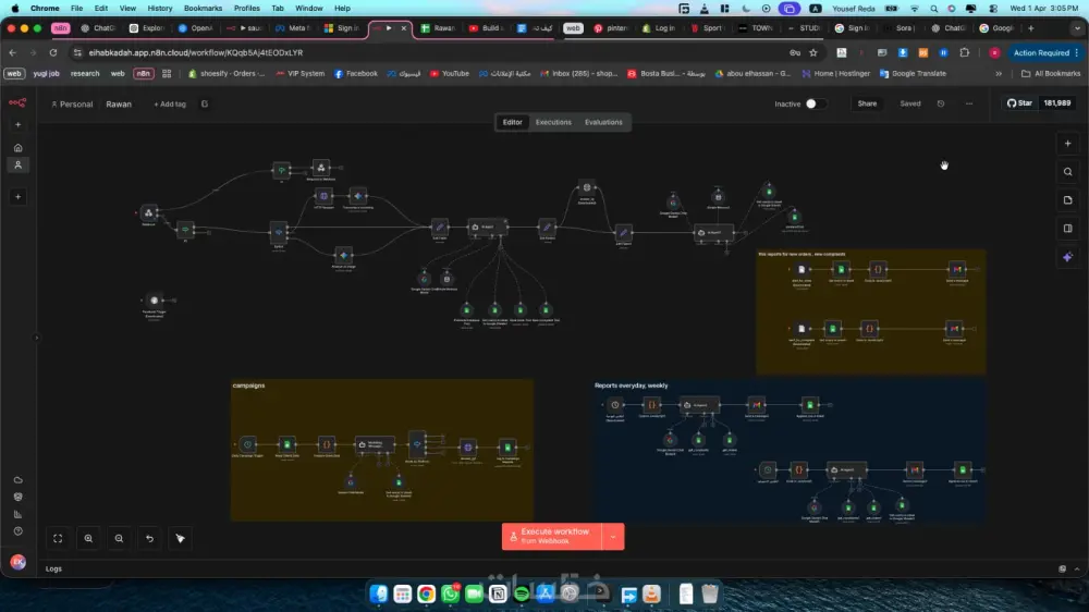سأقوم بإنشاء Workflow أتمتة واحد باستخدام n8n لربط خدماتك أو أنظمتك وتنفيذ مهمة متكررة تلقائياً.