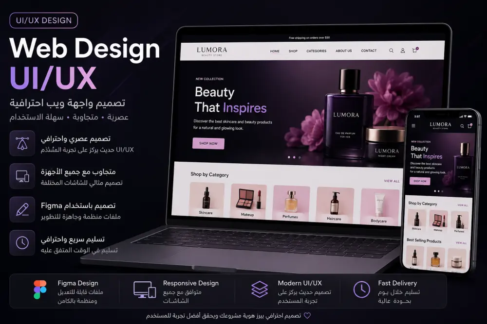 تصميم واجهة موقع ويب احترافية UI/UX