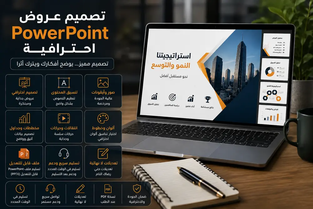 تصميم عروض PowerPoint احترافية ومميزة للشركات والمشاريع