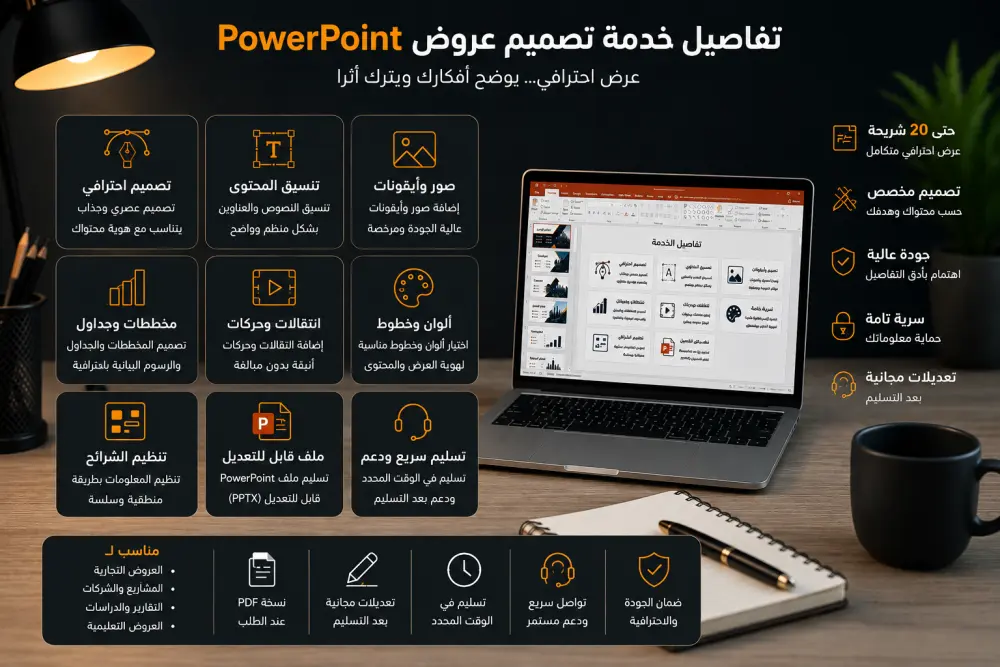 تصميم عروض PowerPoint احترافية ومميزة للشركات والمشاريع