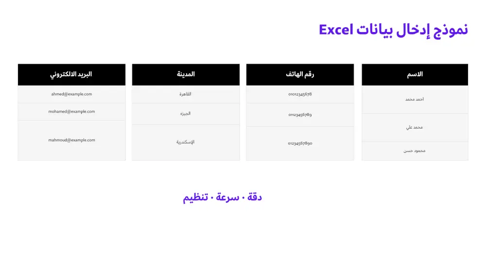 سأدخل بياناتك على Word وExcel مع تنسيق احترافي