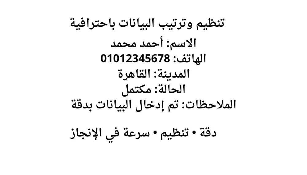 سأدخل بياناتك على Word وExcel مع تنسيق احترافي