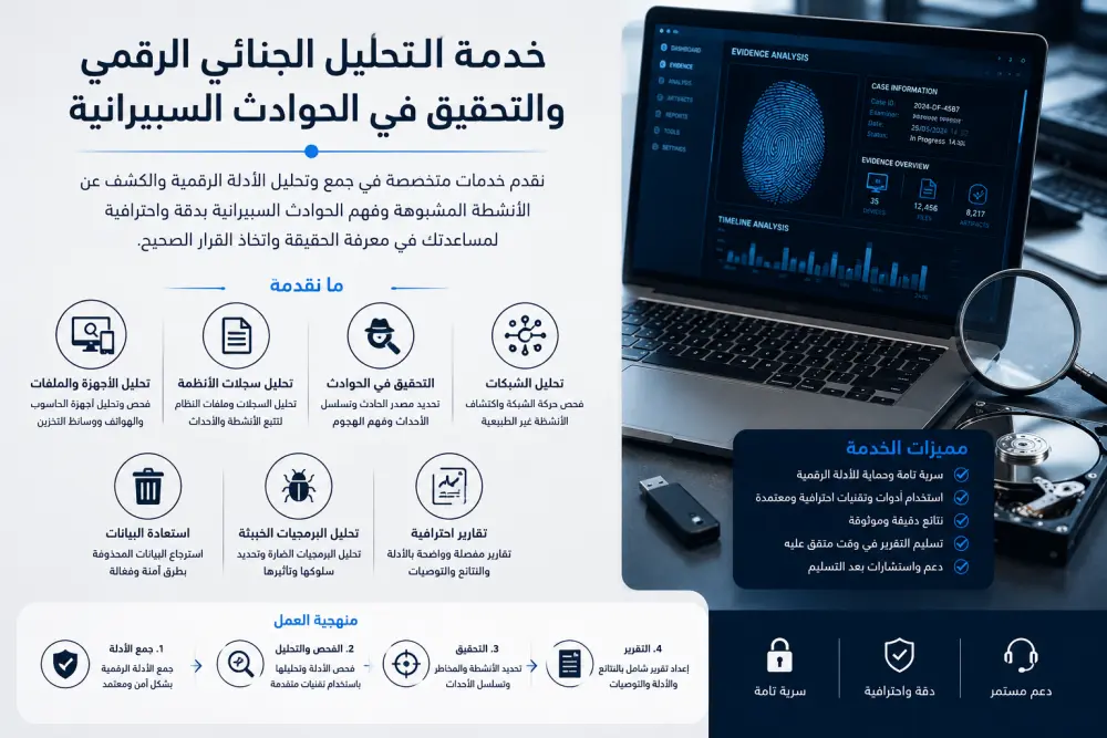خدمات التحليل الجنائي الرقمي والتحقيق في الحوادث السيبرانية