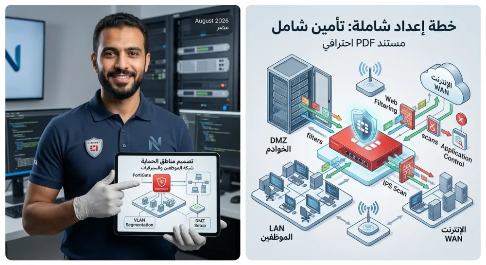 إعداد وخطة إعداد جدار حماية FortiGate Firewall احترافية لتأمين الشبكات