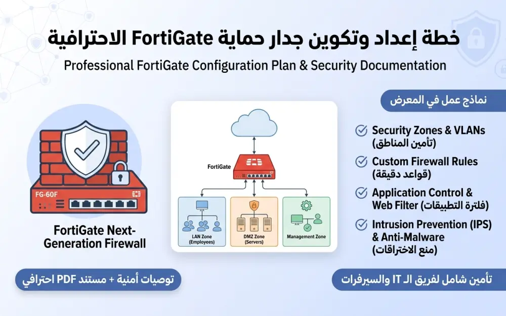 إعداد وخطة إعداد جدار حماية FortiGate Firewall احترافية لتأمين الشبكات