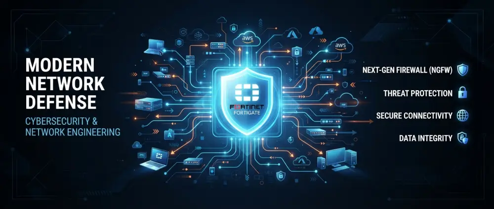 تصميم وتكوين شبكة متكاملة مع تقسيم الشبكة (Network Segmentation) وحماية الفايرفوال FortiGate
