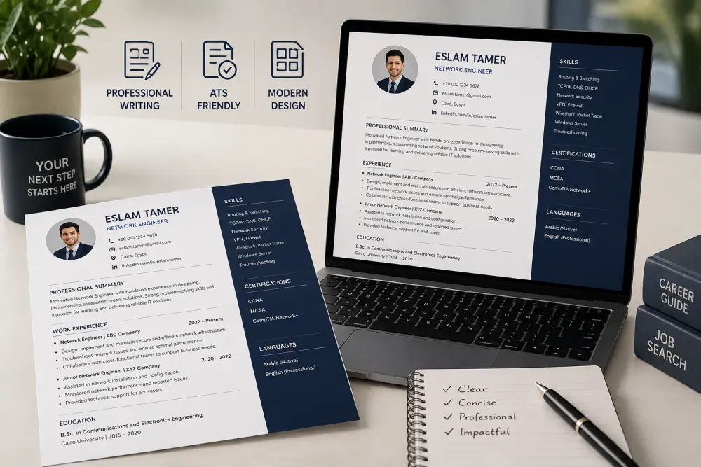 كتابة وتصميم سيرة ذاتية (CV) احترافية ومتوافقة مع أنظمة ATS