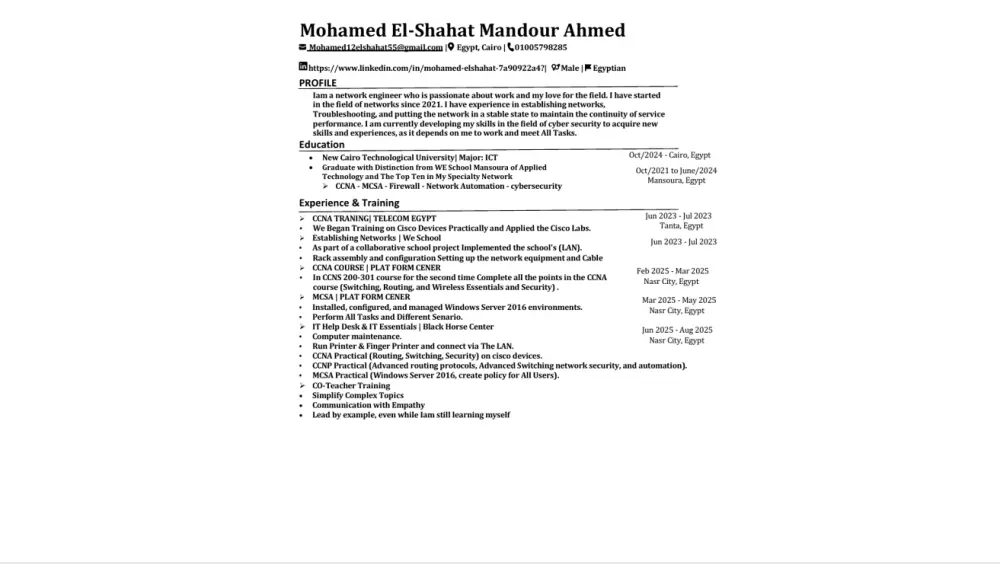 كتابة وتصميم سيرة ذاتية (CV) احترافية ومتوافقة مع أنظمة ATS