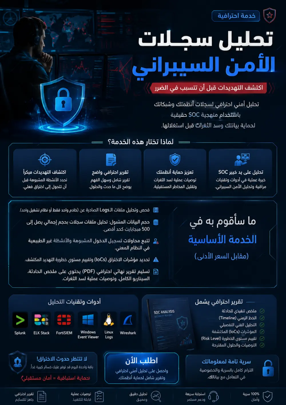 تحليل سجلات الأمن السيبراني (SOC Analysis) واكتشاف التهديدات الرقمية