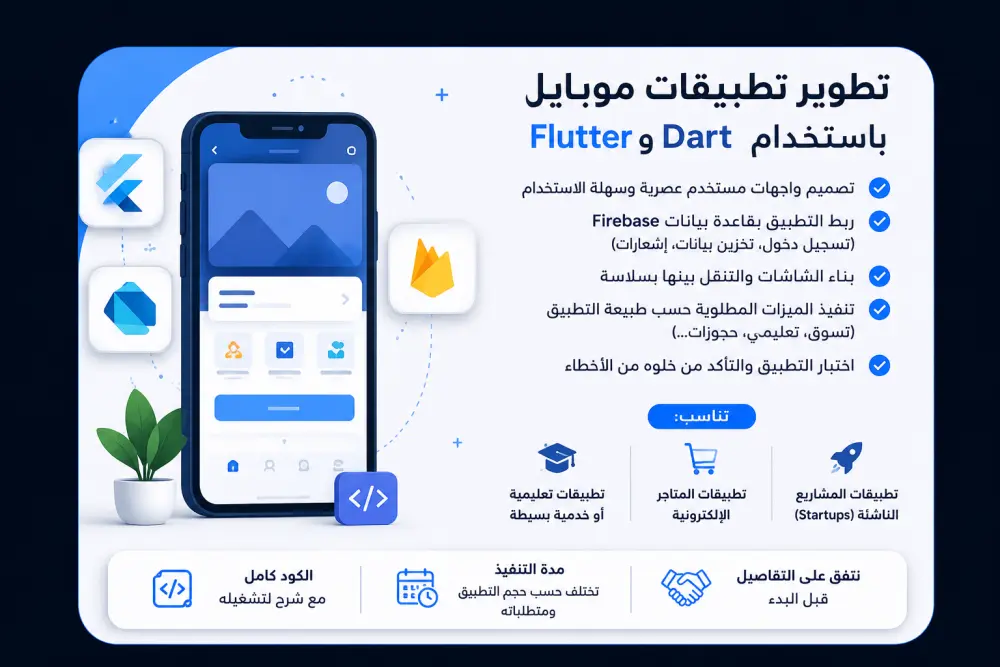 هصمملك تطبيق جوال احترافي بـ Flutter من الصفر لحد التسليم.