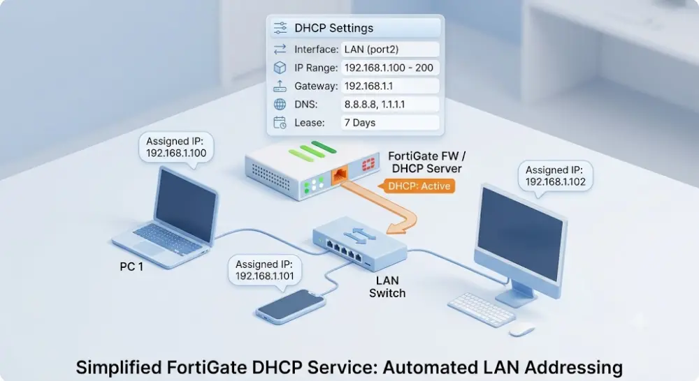 سأقوم بإعداد DHCP Server على FortiGate