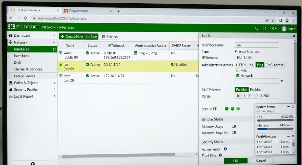 سأقوم بإعداد DHCP Server على FortiGate