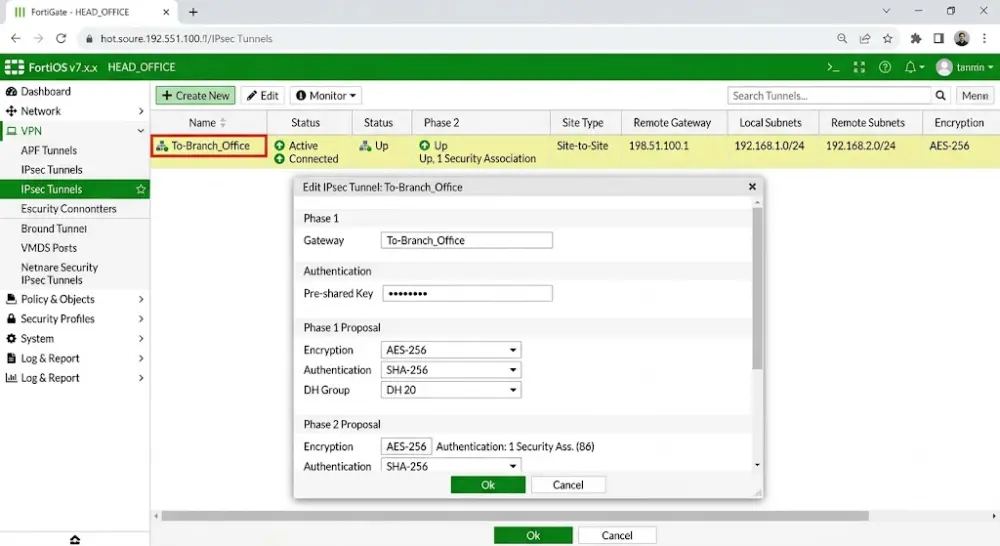 إعداد Site-to-Site IPsec VPN على FortiGate