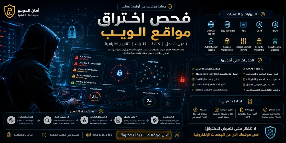 فحص واختبار اختراق مواقع وتطبيقات الويب (Penetration Testing) وتحديد الثغرات مع تقرير احترافي.