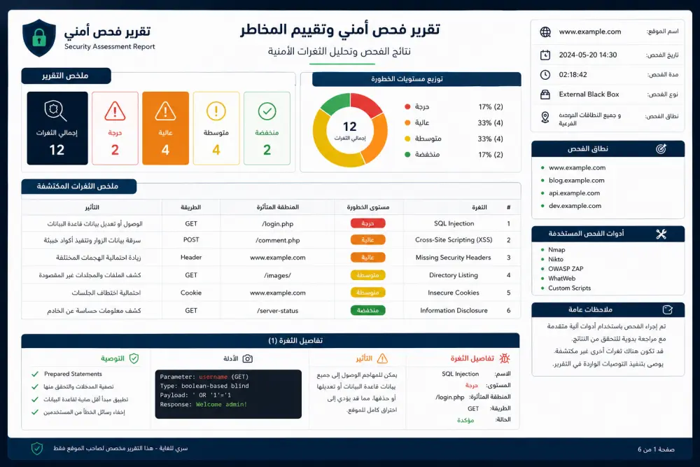 سأفحص موقعك لاكتشاف الثغرات الأمنية وتقييم المخاطر
