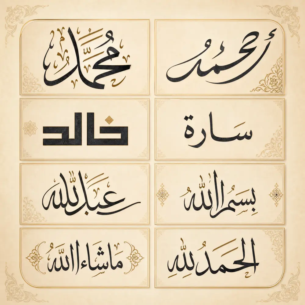كتابة الأسماء والمخطوطات بالخط العربي بتصميم احترافي