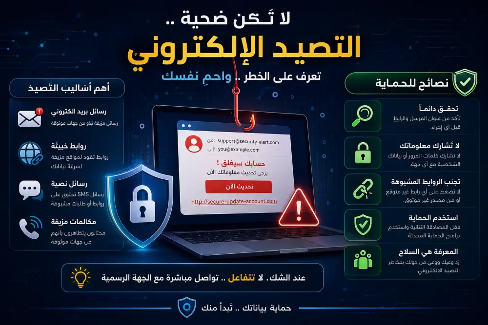 إعداد فيديو توعوي وتعليمي عن مخاطر التصيد الإلكتروني و طرق تجنبها