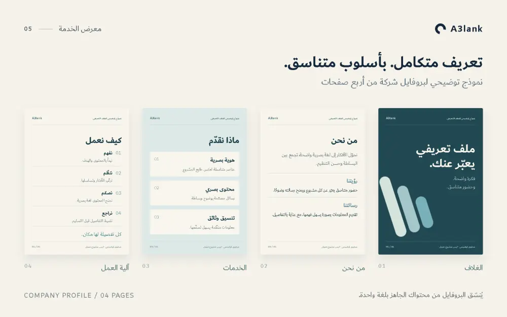 تصميم بروفايل شركة من 4 صفحات بصيغة PDF