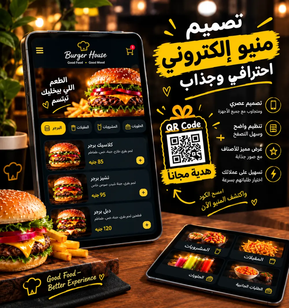 سأصمم لك منيو الكتروني احترافي لمطعمك و (QR code) مجانآ