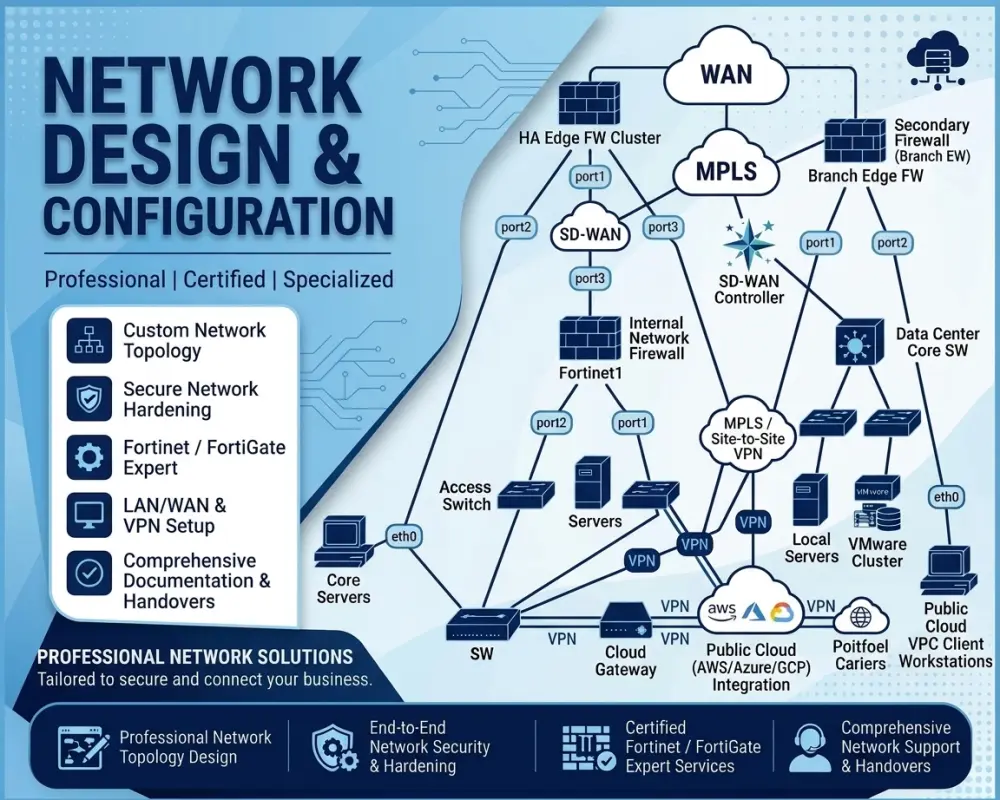 تصميم وتأمين الشبكات وتهيئة جدران الحماية | Network Security & Firewall