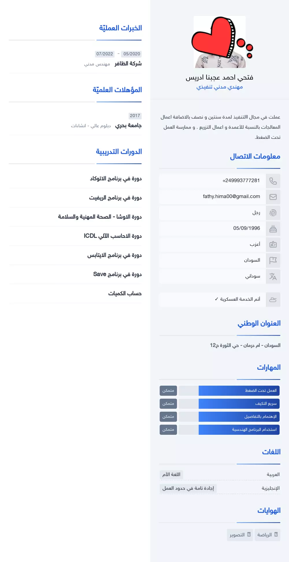 تصميم CV احترافي عربي إنجليزي