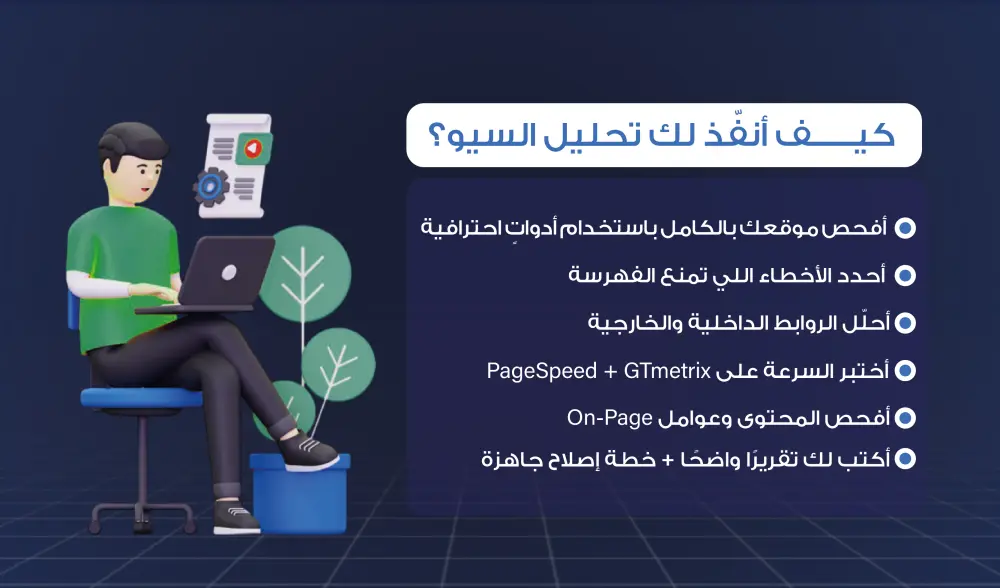 تدقيق SEO شامل يكشف أخطاء موقعك ويمنحك خطة إصلاح ترفع ترتيبك في Google