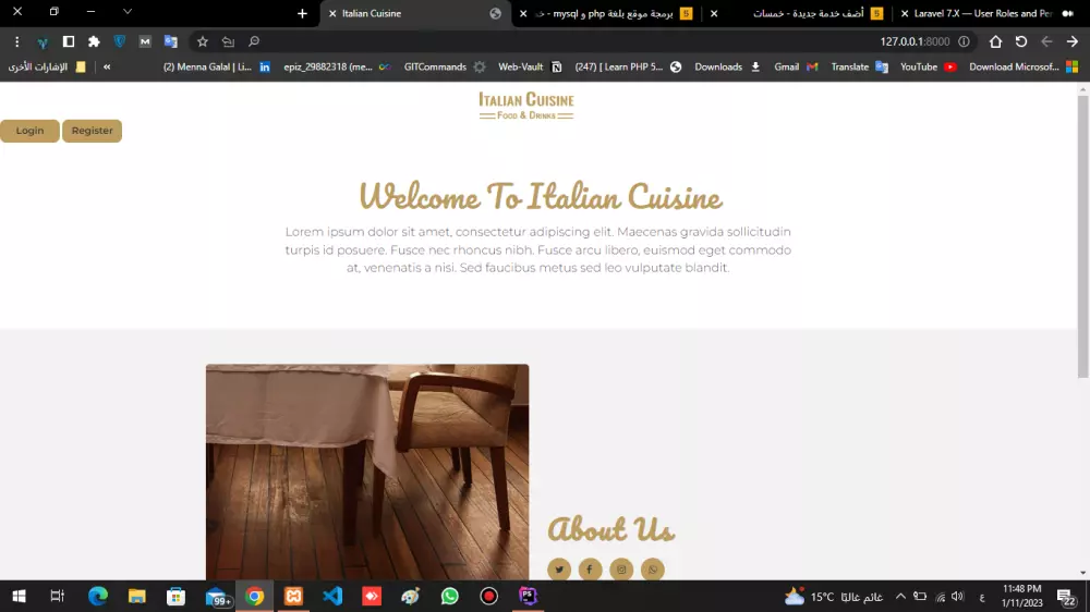 برمجة وتصميم موقع إلكترونى باستخدام إطار العمل MySql,Html,Css,Javascript,Jquery,Boostrap,PHP Laravel